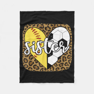 Funny Softball Soccer Sister Heart Leopard  Fleece Blanket