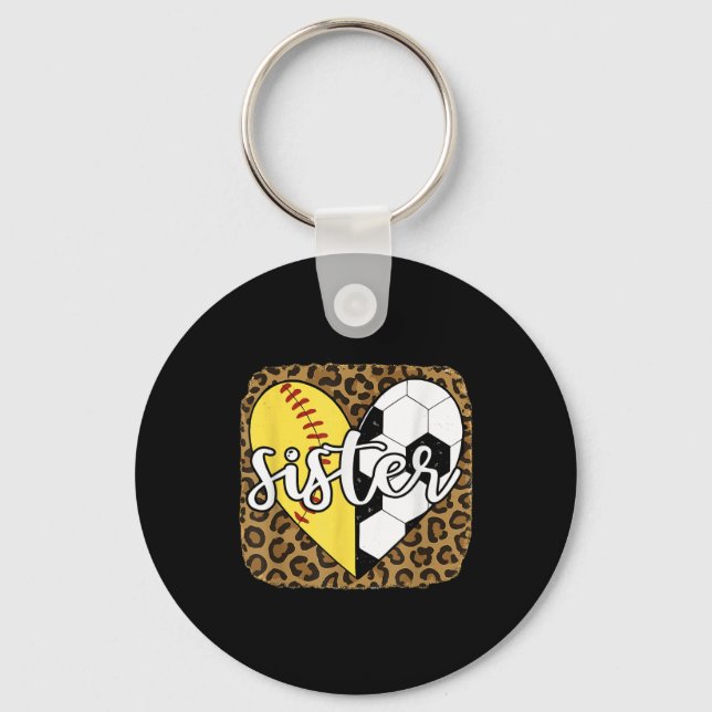 Funny Softball Soccer Sister Heart Leopard  Key Ring (Front)