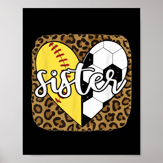 Funny Softball Soccer Sister Heart Leopard  Poster (Front)