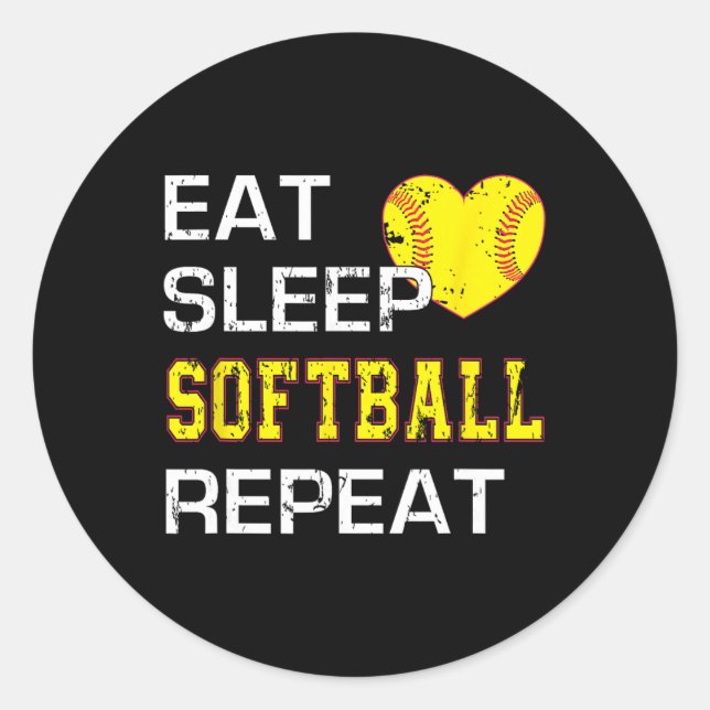 Funny Softll Eat Sleep Softll Repeat For Girls Sof Classic Round Sticker (Front)