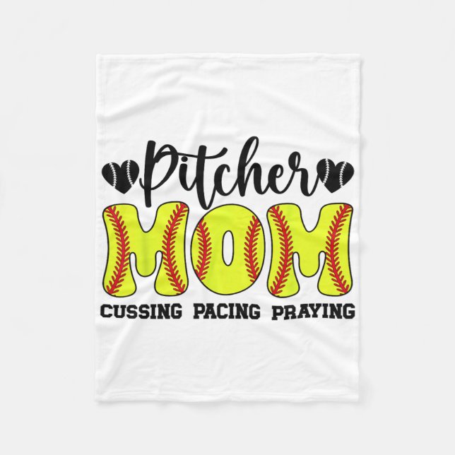 Funny Softll Pitcher Mom Of A Softll Pitcher Mama  Fleece Blanket (Front)