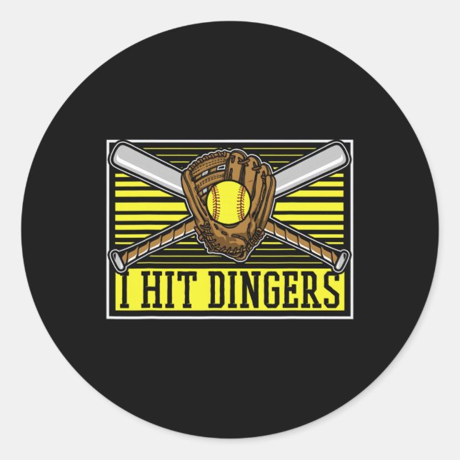 Funny Softll Tter Catcher Pitcher - I Hit Dingers  Classic Round Sticker (Front)
