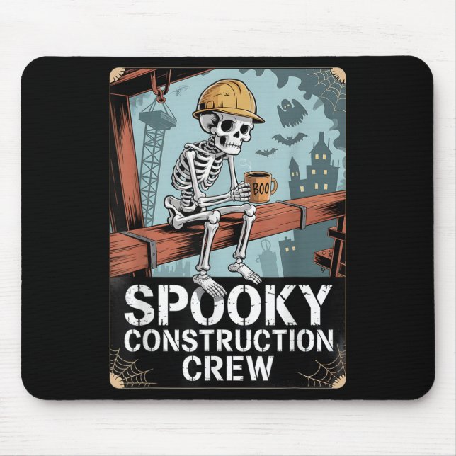 Funny Soky Skeleton Workers Halloween Construction Mouse Pad (Front)