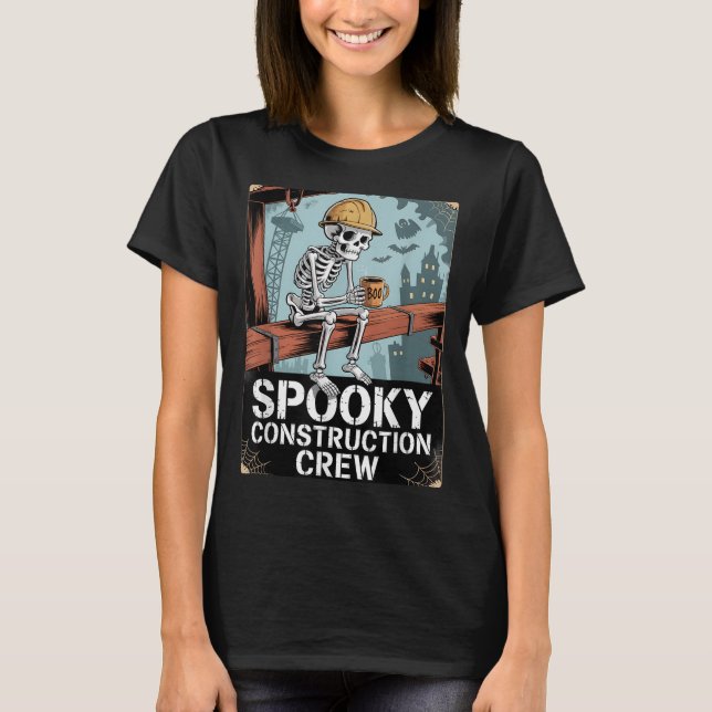Funny Soky Skeleton Workers Halloween Construction T-Shirt (Front)