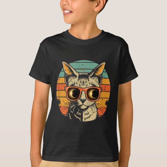 Funny Solar Eclipse Cat Sunglasses T-Shirt (Front)
