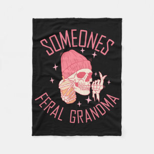 Funny Somebody's Feral Grandma Halloween Skeleton  Fleece Blanket