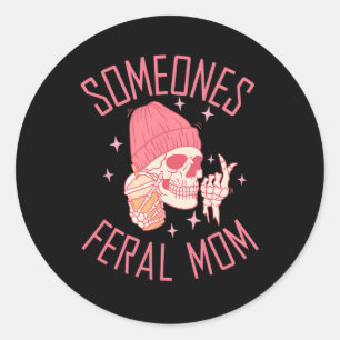 Funny Somebody's Feral Mum Halloween Skeleton Moth Classic Round Sticker