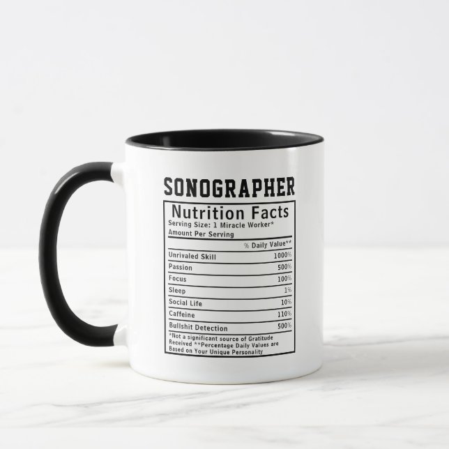 Funny Sonographer Nutrition Facts Staff Worker  Mug (Left)