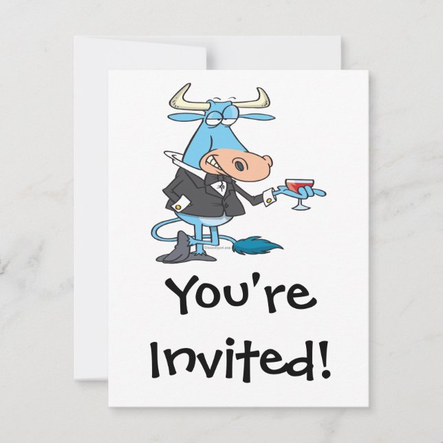 funny sophisticated bull cartoon invitation (Front)