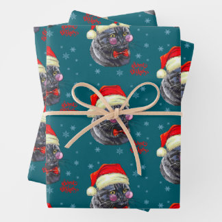 Funny Sophisticated Santa Hat Cat Wrapping Paper Sheet