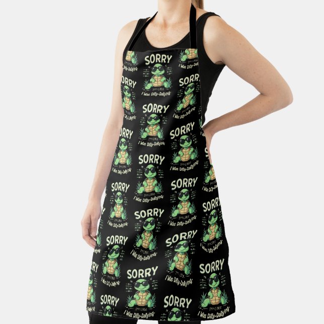 Funny Sorry I’m Late Turtle with Retro Aesthetic Apron (Insitu)