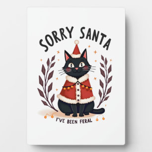 Funny Sorry Santa I've Been Feral Black Cat Christ Plaque