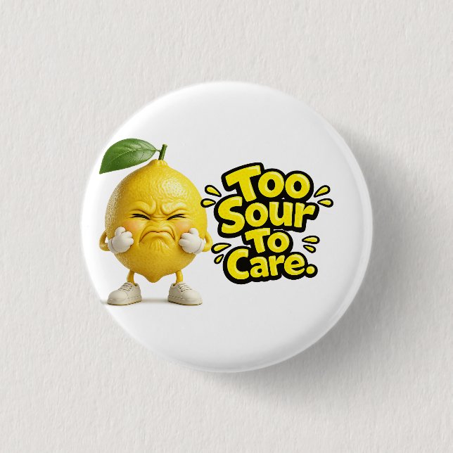 Funny Sour Lemon Pin Button | Cute Angry Lemon Bad (Front)