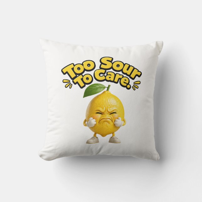 Funny Sour Lemon Throw Pillow | Cute Angry Lemon C (Front)