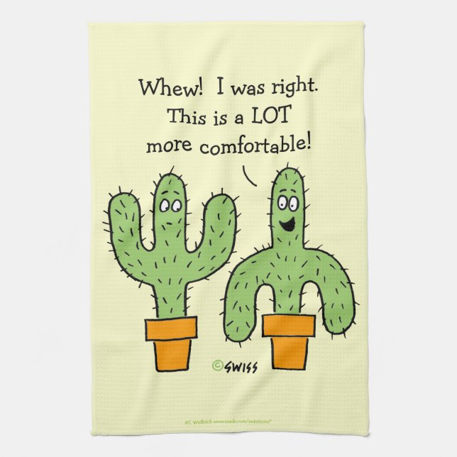 Funny Southwest Desert Cactus Cartoon Kitchen Tea Towel (Vertical)