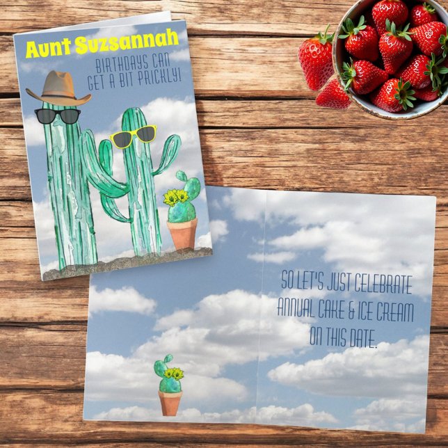 Funny Southwest Watercolor Cactus Name Template (greeting card cover and inside)