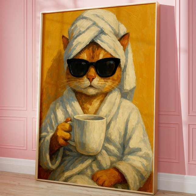 Funny Spa Cat Wall Art Print | Relaxing Orange Cat (Creator Uploaded)