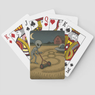 Funny space alien ufo crop circle science fiction  playing cards