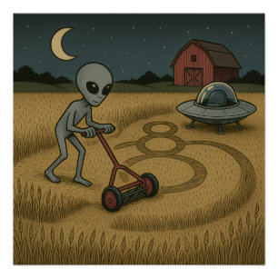 Funny space alien ufo crop circle science fiction  poster