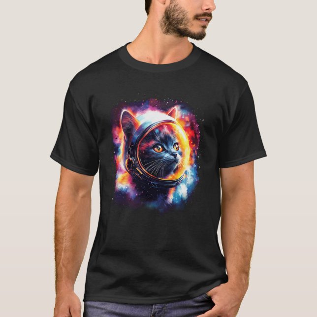 Funny Space Astronaut Cat Galaxy Outer Space Kitte T-Shirt (Front)