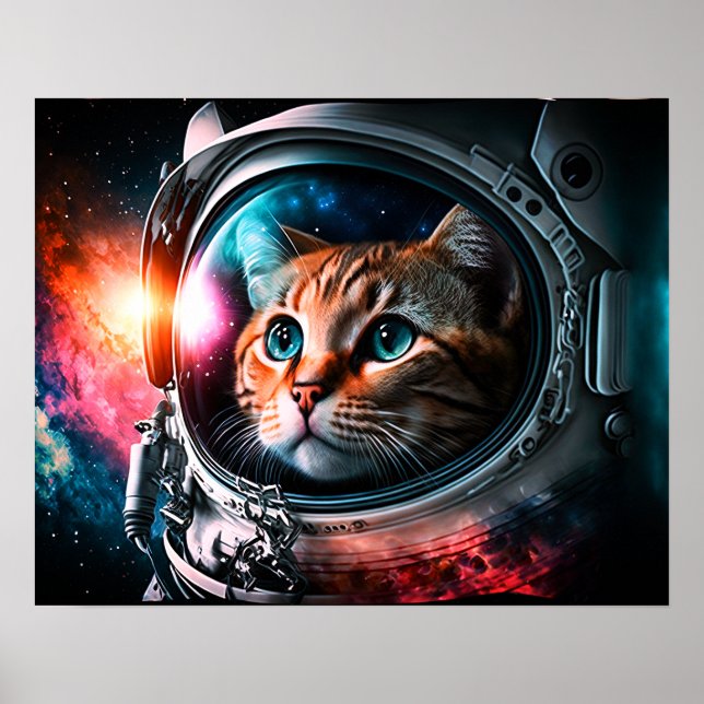 Funny Space Cat Astronaut Kitty Galaxy Universe Poster (Front)