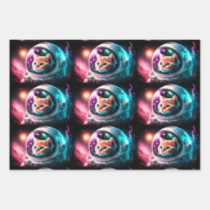 Funny Space Cat Astronaut Kitty Galaxy Universe Wrapping Paper Sheet