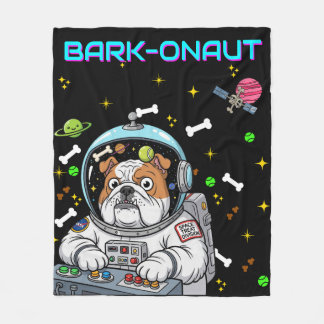 Funny Space Dog "Barkonaut" Bulldog Lovers Galaxy Fleece Blanket