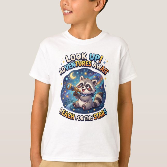 Funny Space Explorer Racoon Illustration T-Shirt (Front)