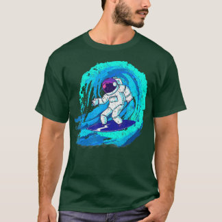 Funny space galaxy surfer astronaut surfing blue w T-Shirt