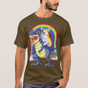 Funny Space Galay Rainbow Corgi Riding Dinosaur T T-Shirt