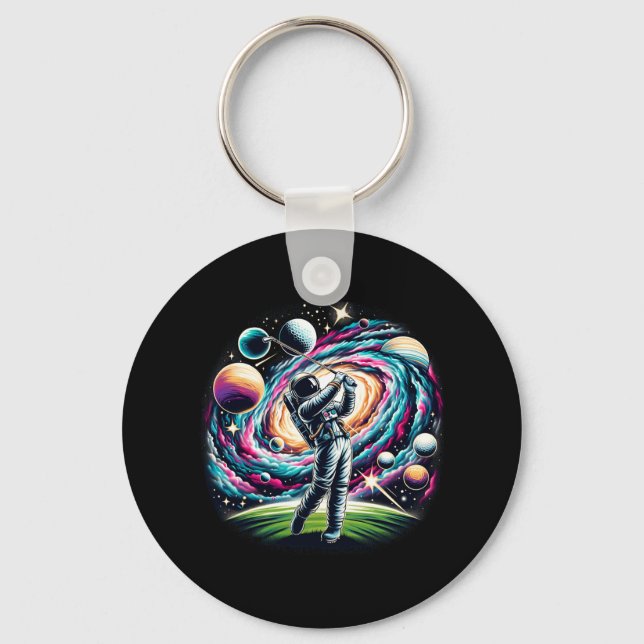 Funny Space Golf Astronaut On Golfer  Key Ring (Front)