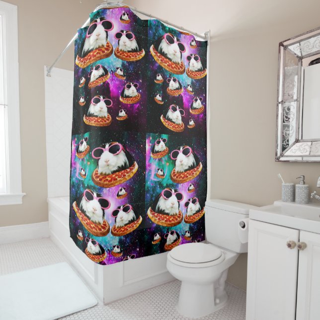 Funny space guinea pig shower curtain (In Situ)