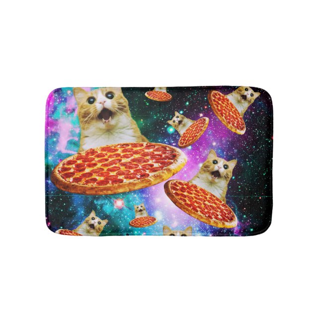 Funny space pizza cat bath mat (Front)