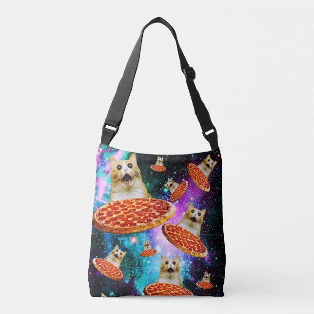 Funny space pizza cat crossbody bag (Front)
