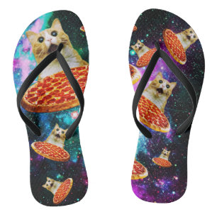 Funny space pizza cat jandals