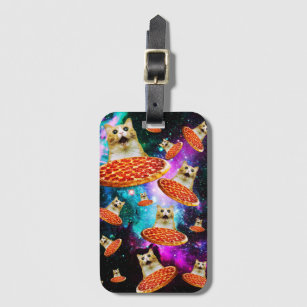 Funny space pizza cat  luggage tag