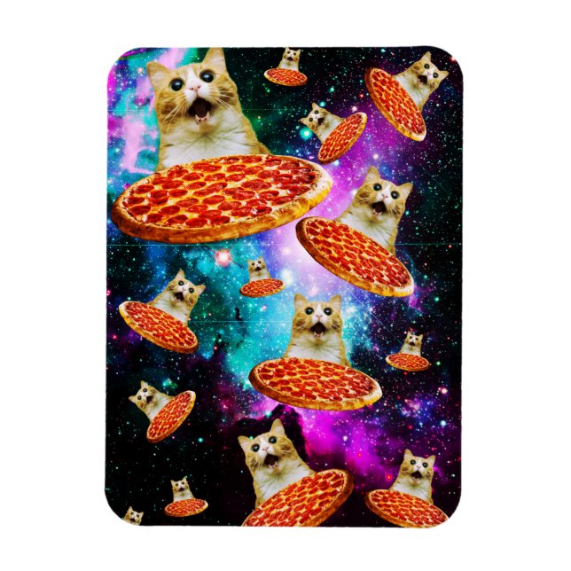 Funny space pizza cat magnet (Vertical)
