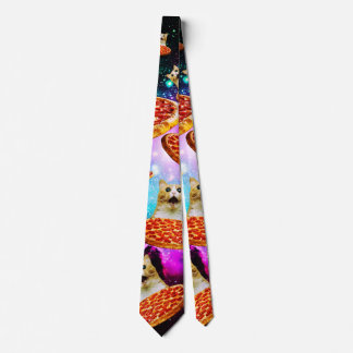 Funny space pizza cat tie