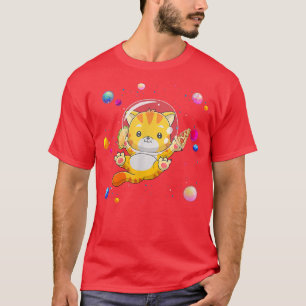 Funny Space Planet Cute Cat Eat Pizza And Taco Cin T-Shirt