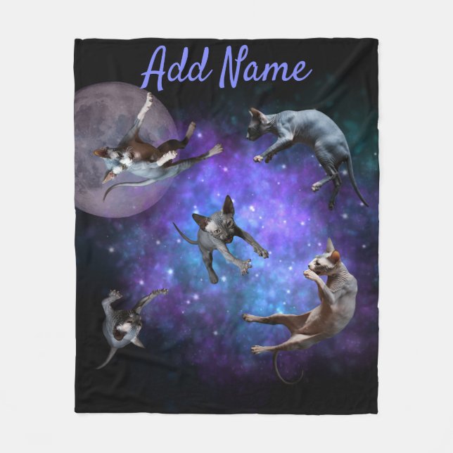 Funny Space Sphynx Cats Floating Galaxy Cat Fleece Blanket (Front)