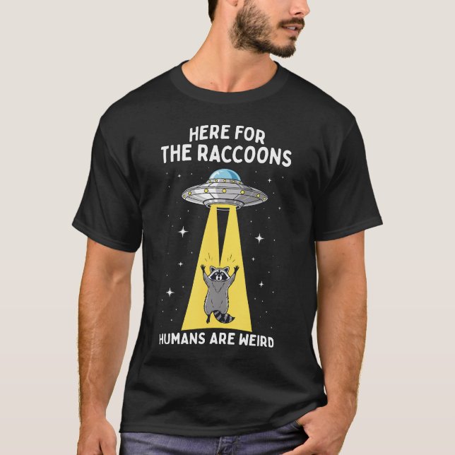 Funny Space Ufo Feral Racoon Alien Abduction T-Shirt (Front)