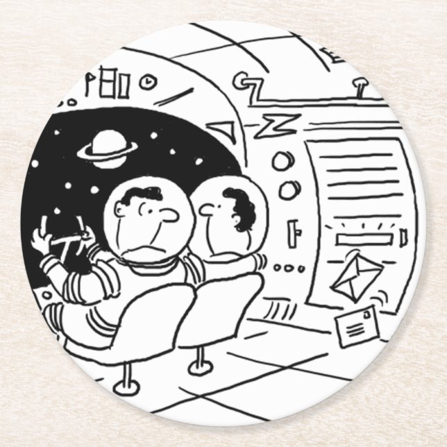 Funny Spaceship in Outer Space Round Paper Coaster (Front)