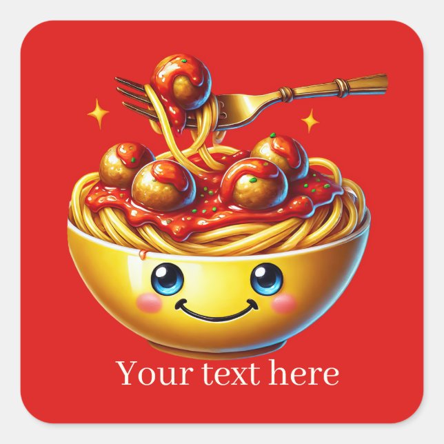 Funny spaghetti add text square sticker (Front)