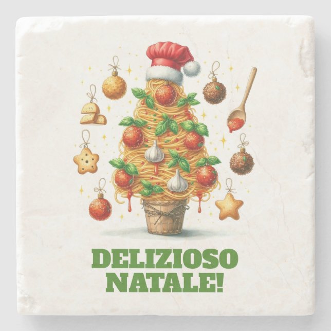 Funny Spaghetti Christmas Tree Delizioso Natale! Stone Coaster (Front)