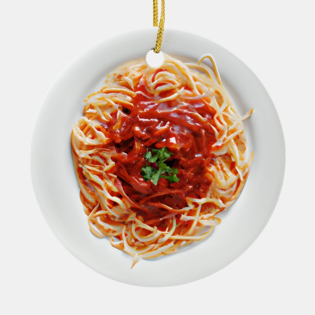 Funny Spaghetti Pun Christmas Ceramic Tree Decoration (Front)