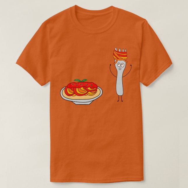 Funny Spaghetti With Fork  T-Shirt (Design Front)