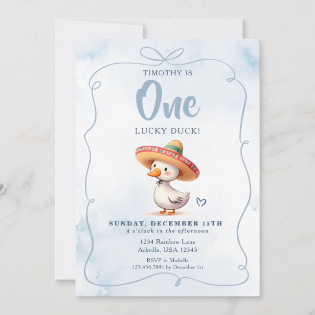 Funny Spanish Lucky Duck First Birthday  Invitation (Front)