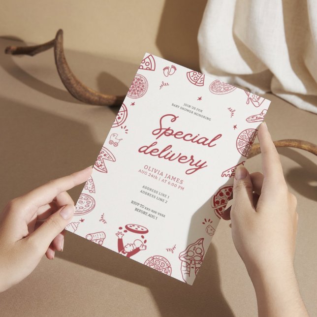 Funny special delivery pizza baby shower invitation (Creator Uploaded)