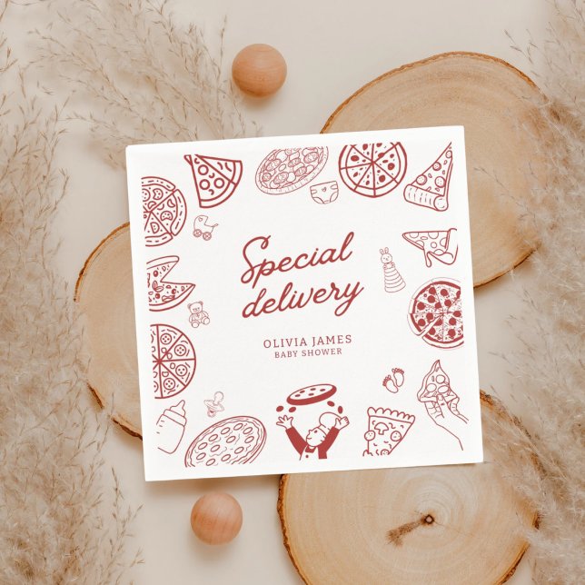 Funny special delivery pizza baby shower napkin (Creator Uploaded)