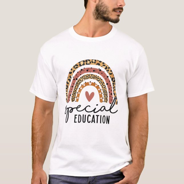 Funny Special Education Teacher Rainbow Leopard Pr T-Shirt (Front)
